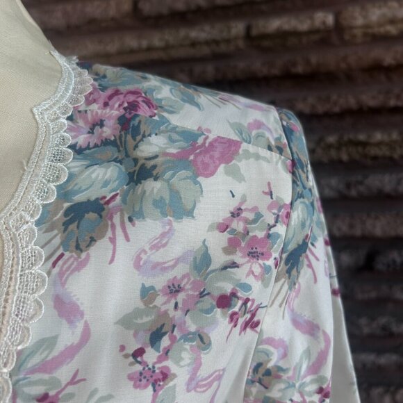 Karin Stevens Vintage 80s Rose Cottage Floral Lace Collar Shirtwaist Dress - Picture 6 of 16